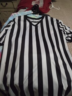 Black & White Striped Referee-Style V-Neck Shirt